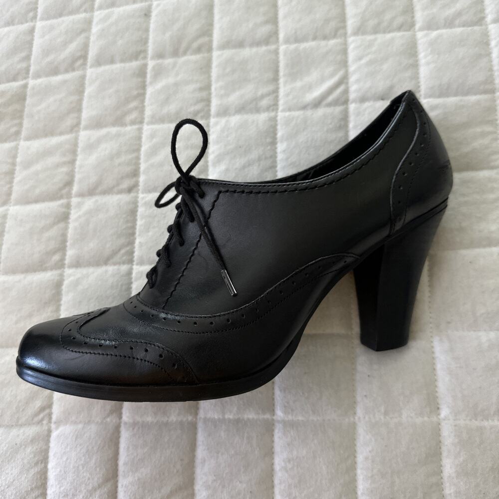 Connie Oxford Heels Womens 9.5 Black Leather Lace Up Retro Y2K Goth Grunge Girl - Picture 5 of 13